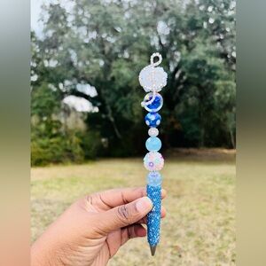 Blue Beaded Rhinestone Treble Clef Custom made Pen with Silver Accents